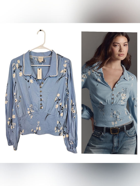 Maeve Tops - Maeve Anthropologie Smoked Floral Button Down Collared Blouse Top